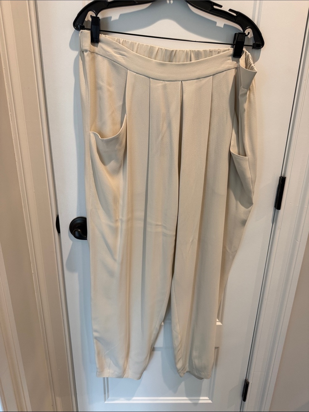 Eileen Fisher Cream silk Pleated Cropped Wide-Leg Pants (L)